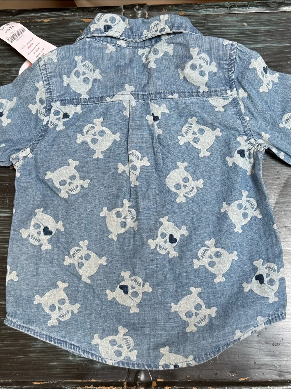 Gymboree Denim-Look Shirt with White Pirate Skulls